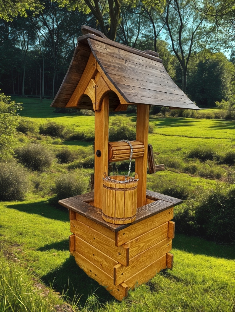 Деревянный декоративный колодец для дачи